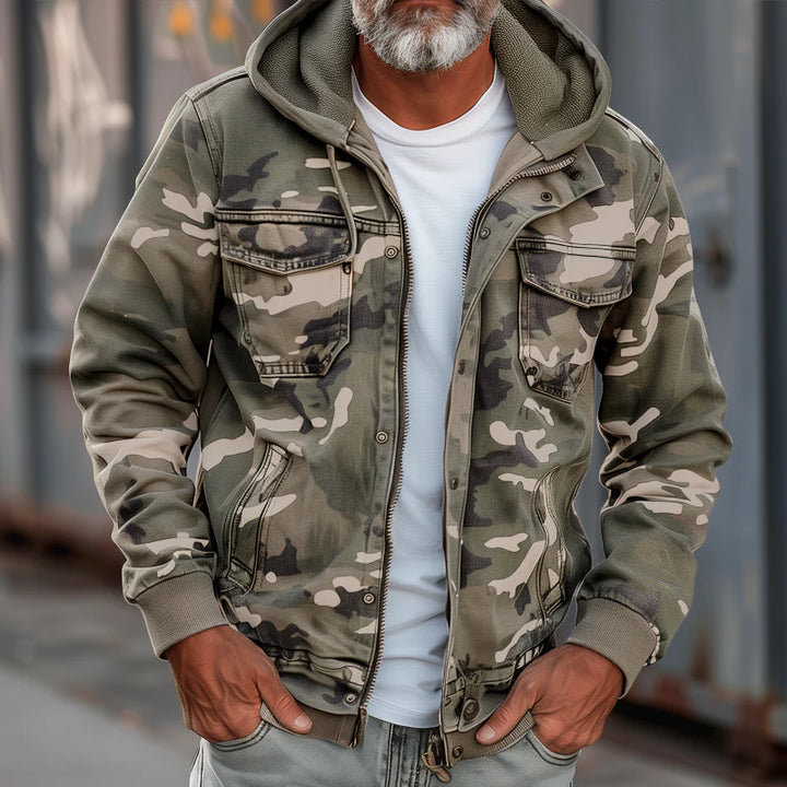 Herren Robuste Reißverschluss Camouflage Kapuzenjacke