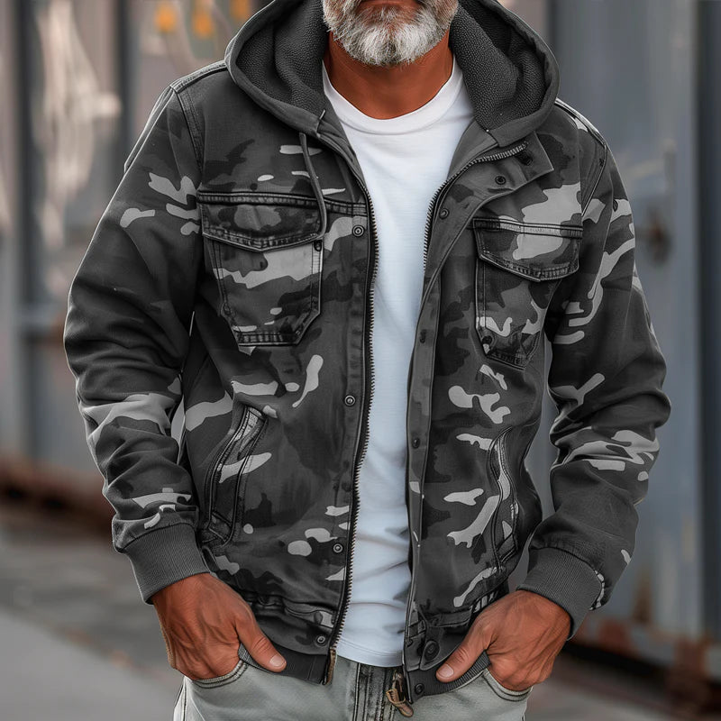 Herren Robuste Reißverschluss Camouflage Kapuzenjacke