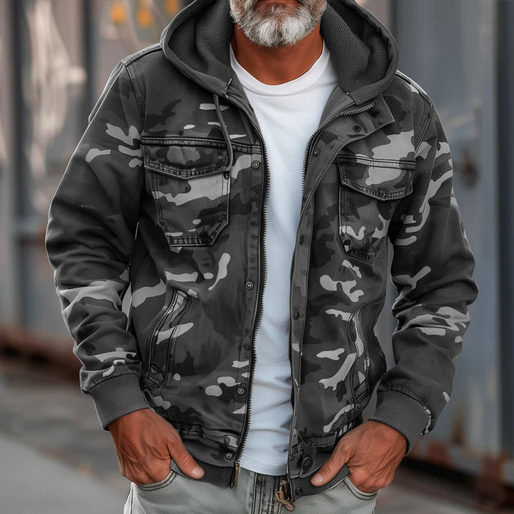 Herren Robuste Reißverschluss Camouflage Kapuzenjacke