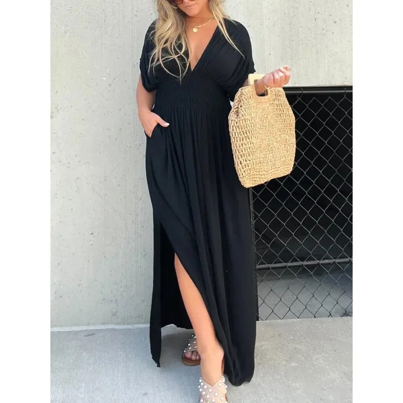 Maxikleid Mit V Ausschnitt Und Beinschlitz Für Damen
