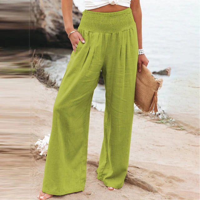 Damen High-Waist Leinen Weite Hose – Luftige Sommer Freizeit Hose