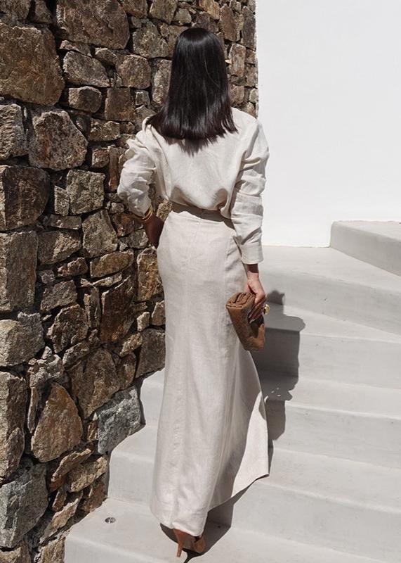 Damen Leinen Hemd Und Maxi Rock Set – Elegantes Sommer Outfit