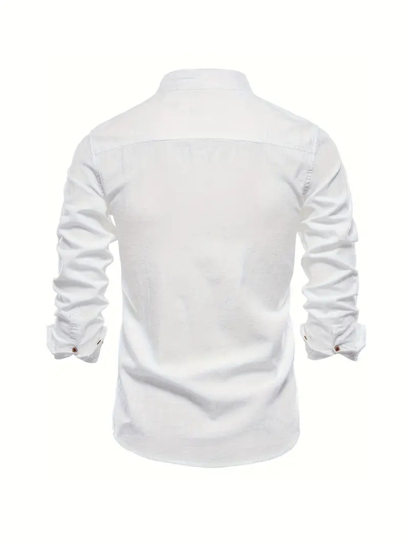 Herren Stehkragen Button Down Hemd - Stilvolles Langarm