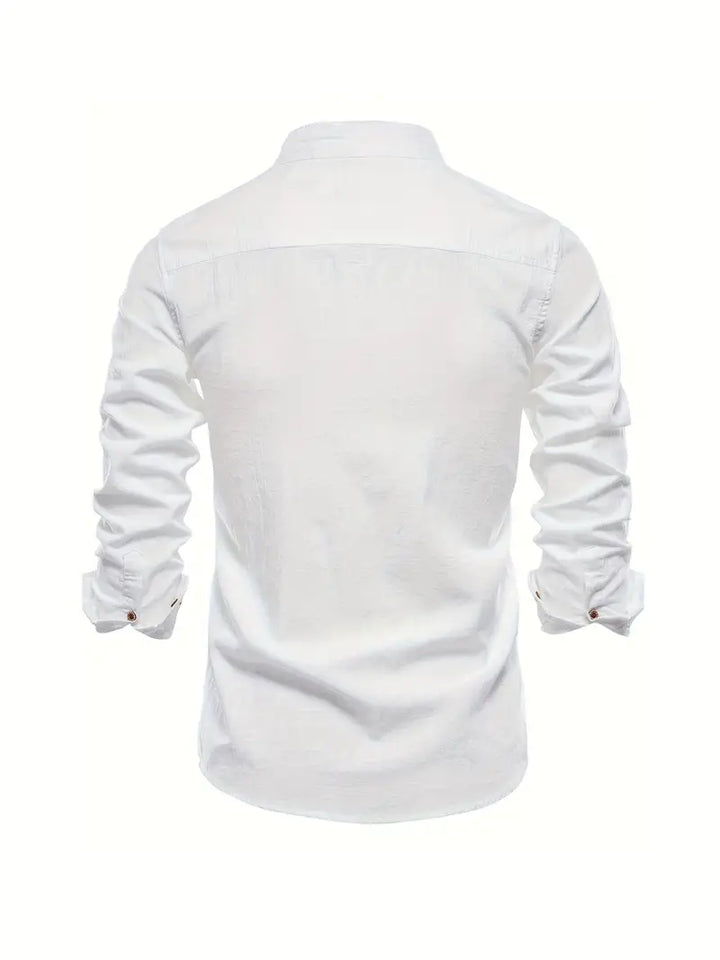 Herren Stehkragen Button Down Hemd - Stilvolles Langarm