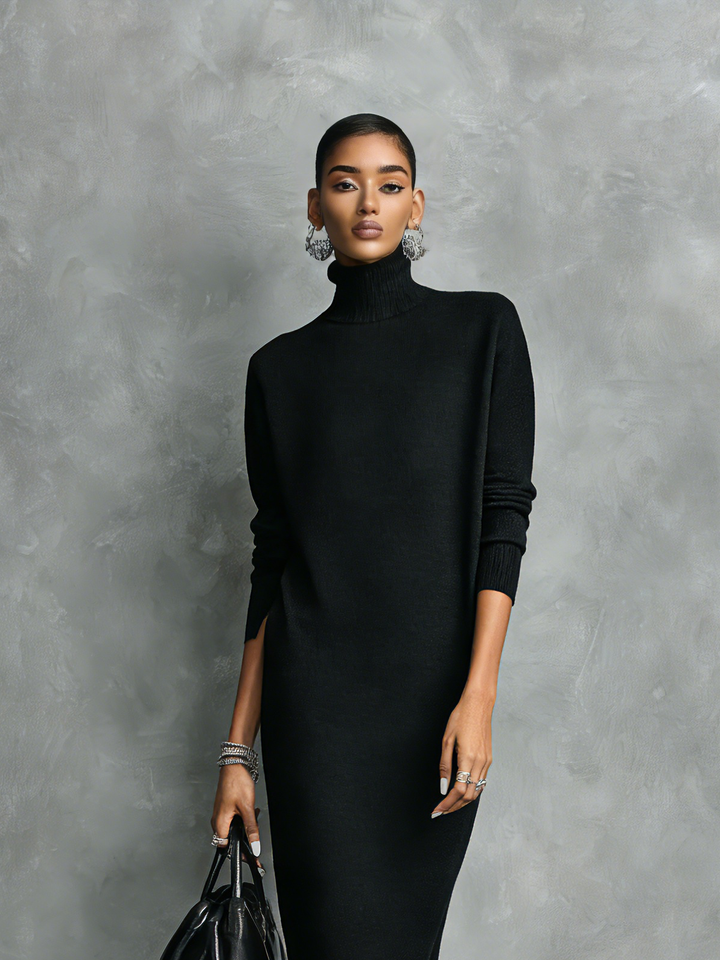 Lockeres Maxikleid aus Strick mit Rollkragen