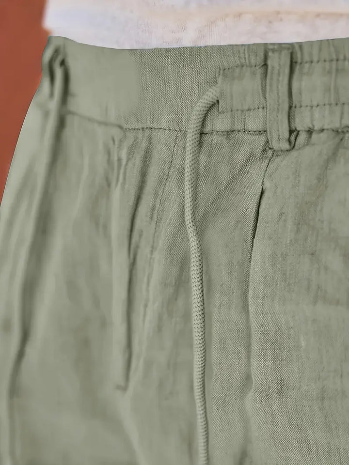 Herren Weit Geschnittene Leinenhose – Freizeit Sommerhose Mit Kordelzug
