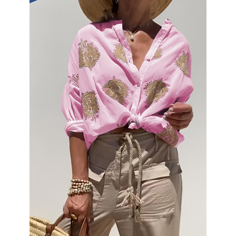 Damen Boho Langarm Bluse
