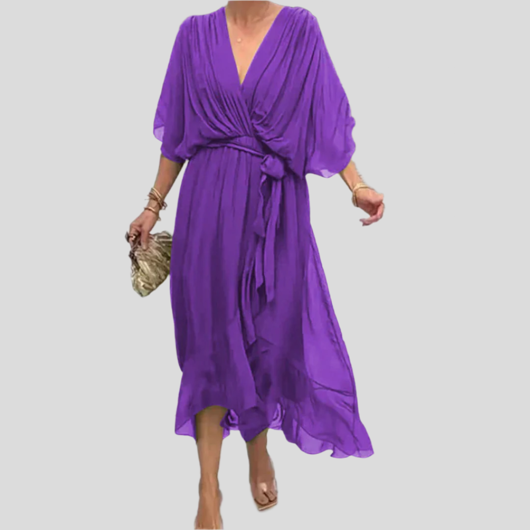Damen Kleid Mit V Ausschnitt Und Wickelstil