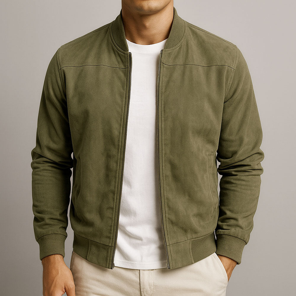 Herren Wildleder Zip-Up Langarmjacke – Casual Slim Fit Jacke