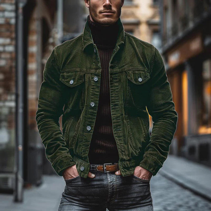 Herren Klassische Robuste Geknöpfte Cordjacke mit Taschen