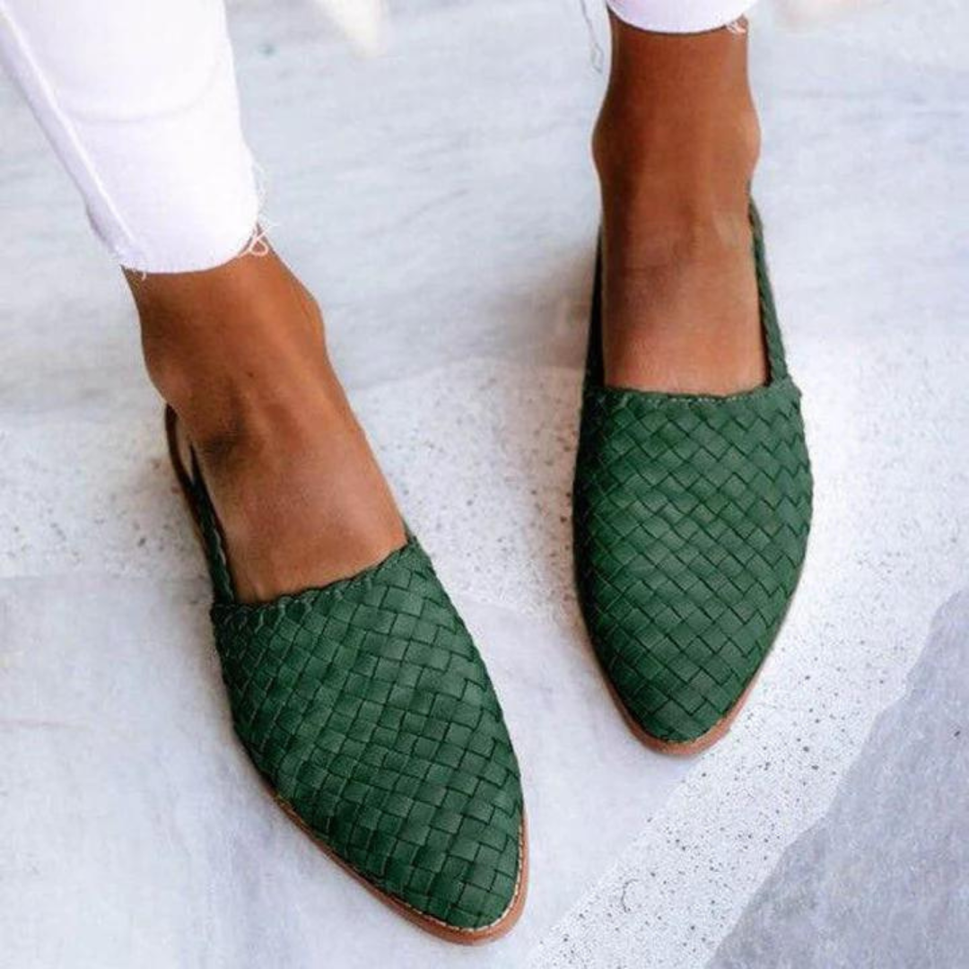 Damen Geflochtene Flache Lederschuhe