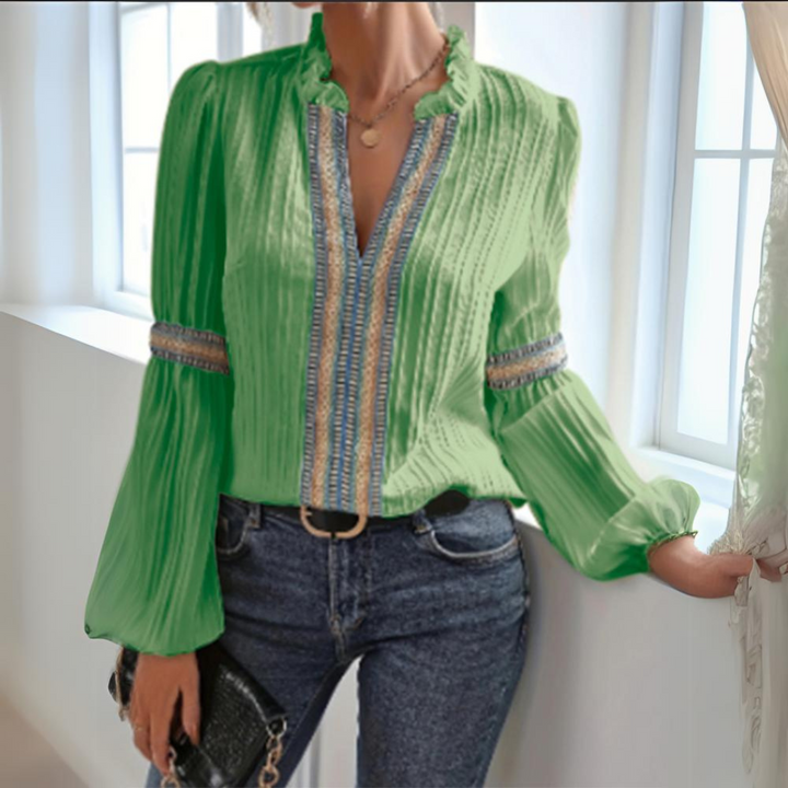 Damen Boho Chiffonbluse – Langarm Leichtes Lässiges Top