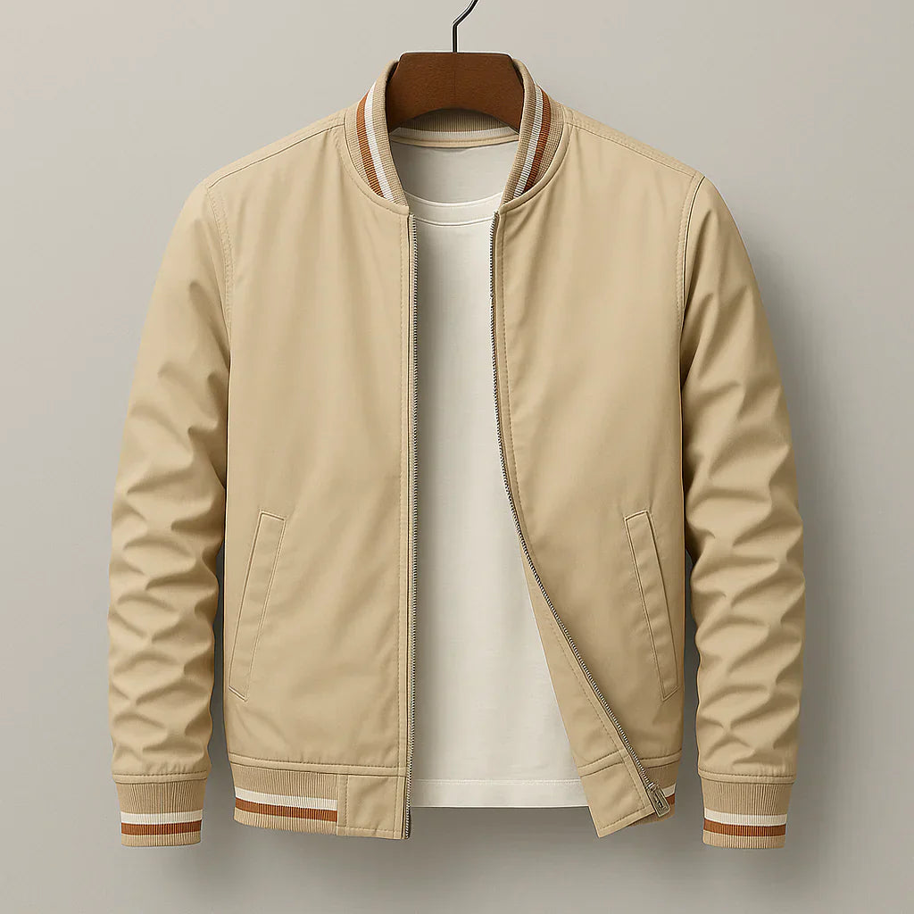 Herren Leichte Bomberjacke Mit Geripptem Kragen – Casual Reißverschlussjacke