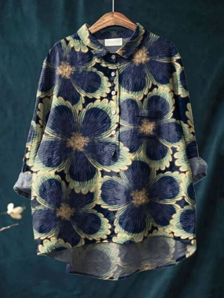 Damen Langarm Bluse Mit Blumenmuster