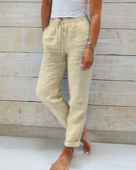 Damen High-Waist Leinenhose – Luftige Sommer Freizeit Hose