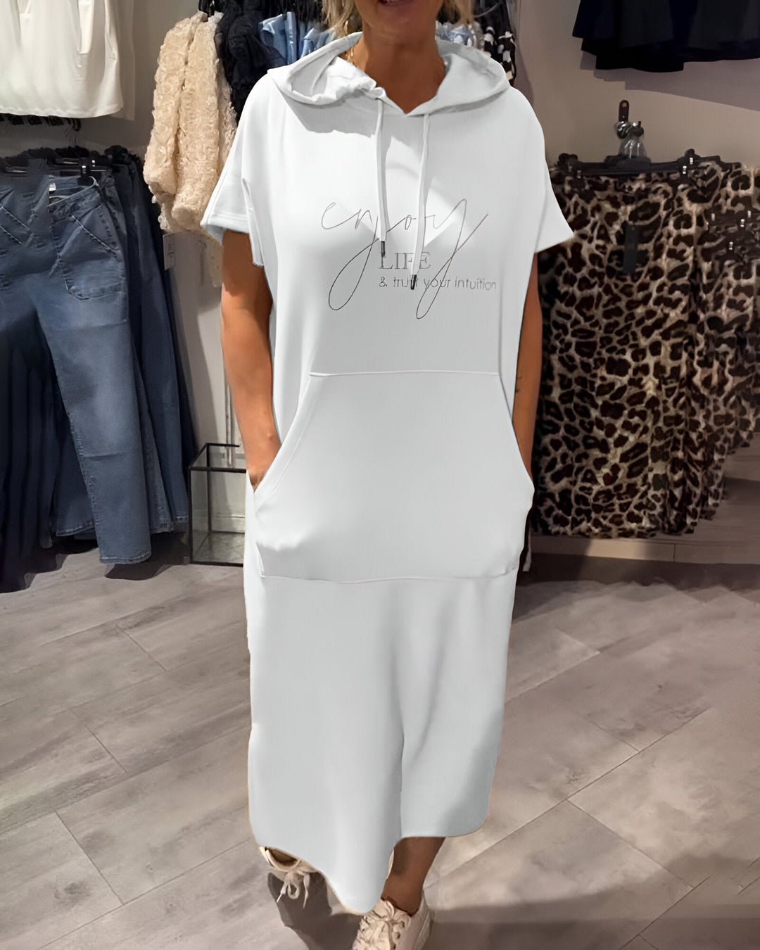 Damen Midikleid Mit Kapuze