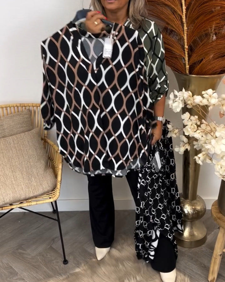Damen Bluse Mit Knöpfen Und Kreis Muster