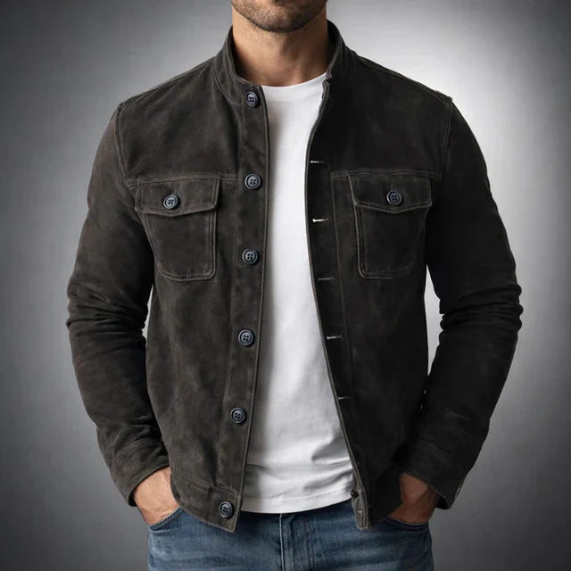 Herren Olivgrüne Wildleder Hemdjacke – Stilvolle Legere Oberbekleidung