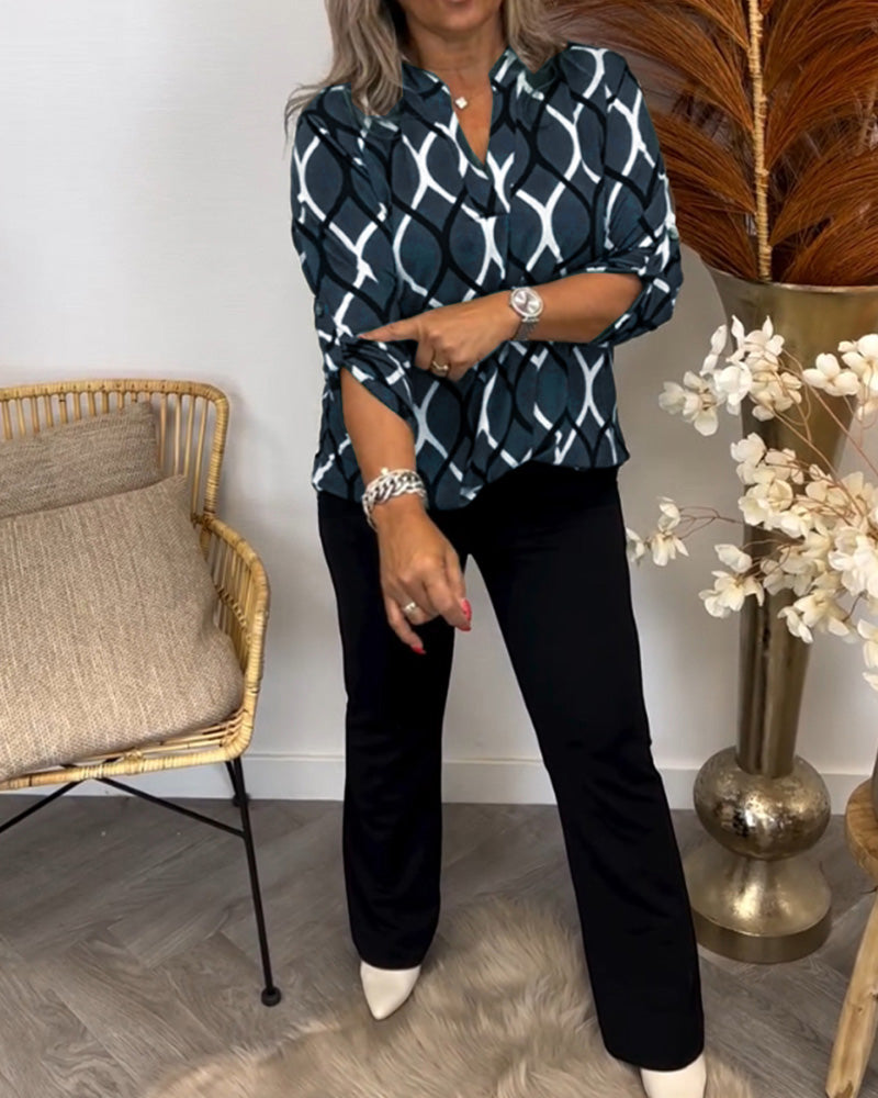Damen Bluse Mit Knöpfen Und Kreis Muster