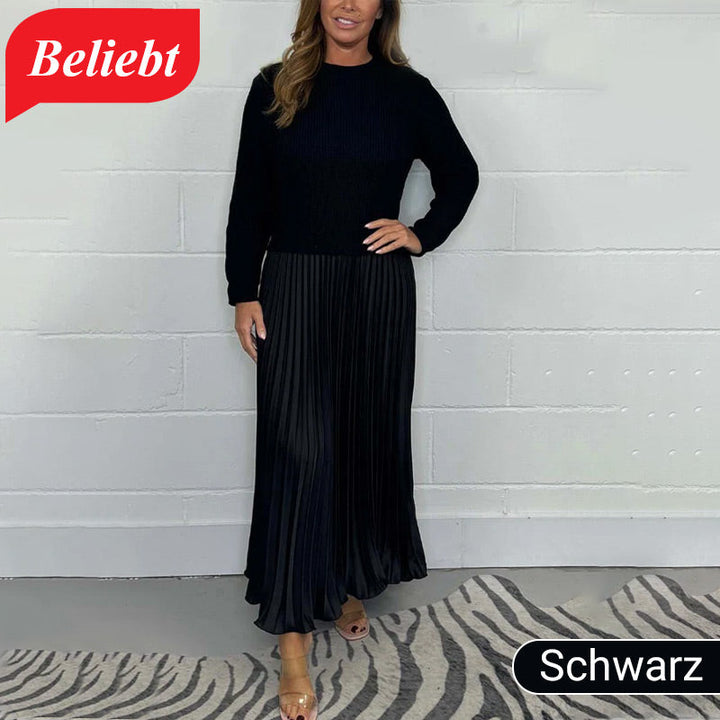 Damen Rundhals Plissiertes Kleid