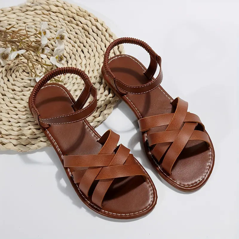 Damen Flache Leder Sandalen Mit Kreuzriemen – Elegante Sommer Komfort Schuhe