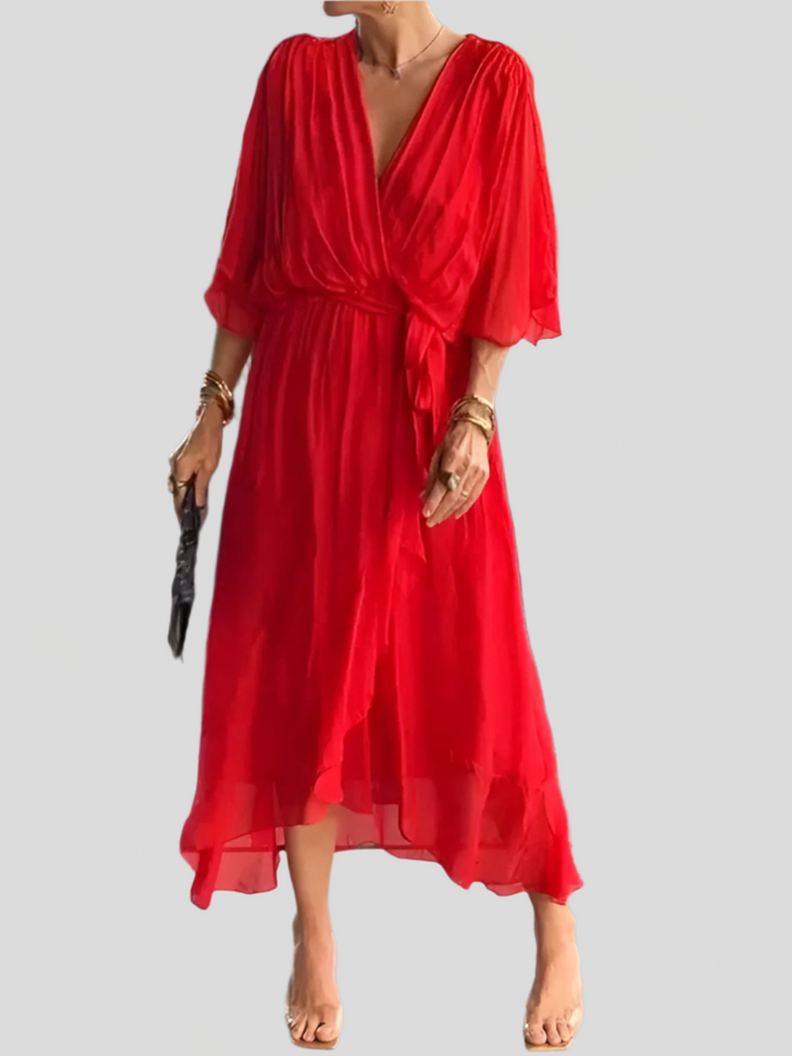 Damen Kleid Mit V Ausschnitt Und Wickelstil