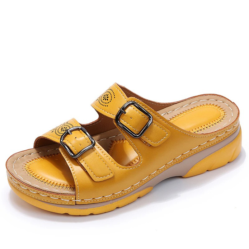 Damen Orthopädische Offene Leder Sandalen – Verstellbare Schnallen Komfort Schuhe