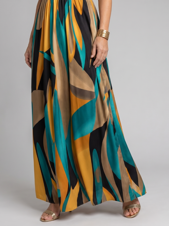 Zarela | Ärmelloses Maxikleid mit abstraktem Print