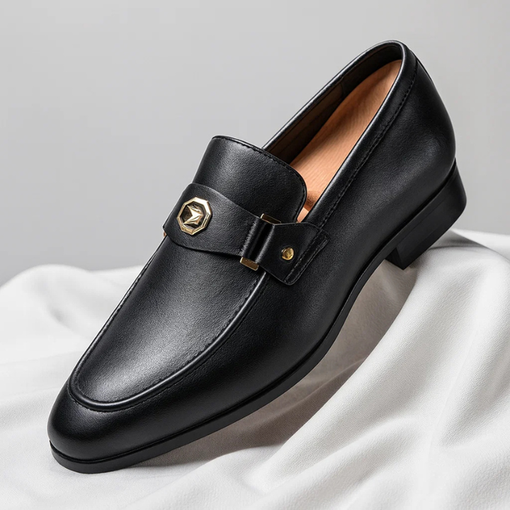 Herren Blaue Leder Loafer Mit Metallakzent – Elegante Slipper Schuhe