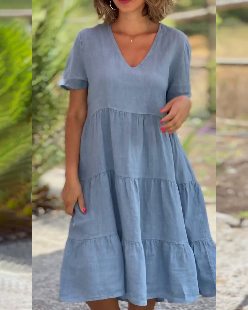 Damenkleid V Ausschnitt mit Raffungen