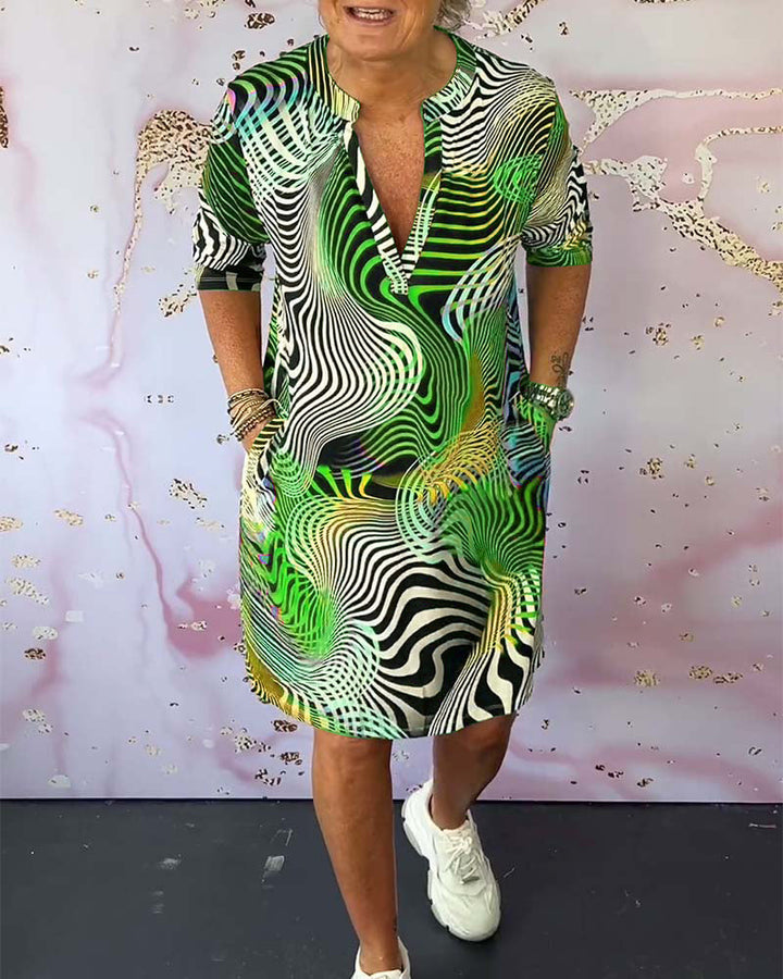 Damen Midikleid Mit V Ausschnitt Mehrfarbig