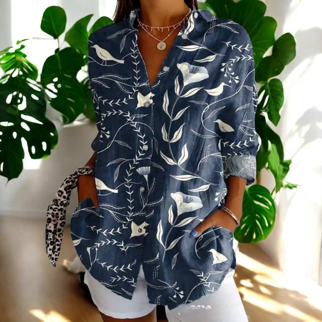 Damen Geblümte Bluse Mit Knopfleiste