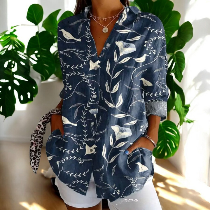 Damen Geblümte Bluse Mit Knopfleiste