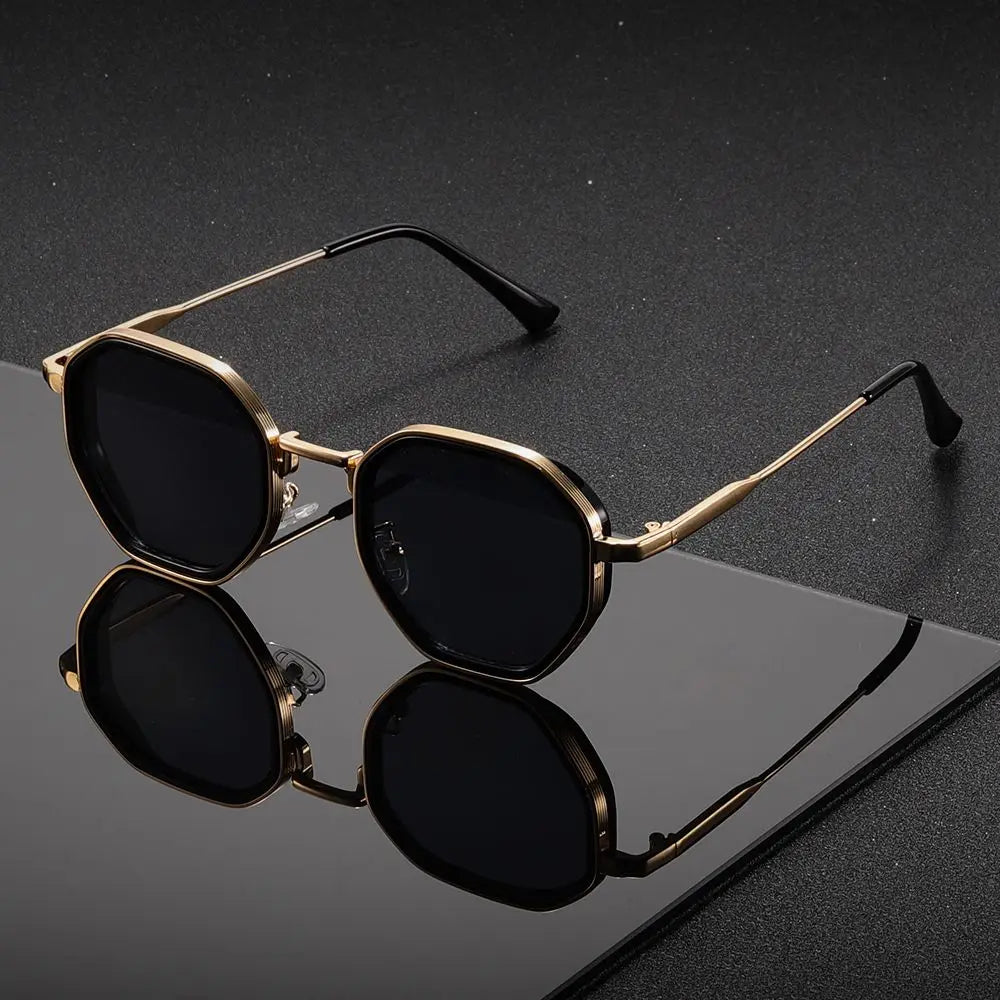 Vintage Stil Polygonale Metall Sonnenbrille Mit Braunen Gläsern – Retro
