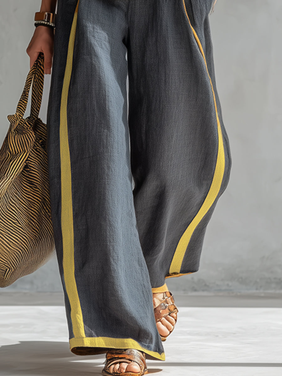 Damen Lockeres Leinen Zweiteiler Set - Ärmelloses Casual Outfit