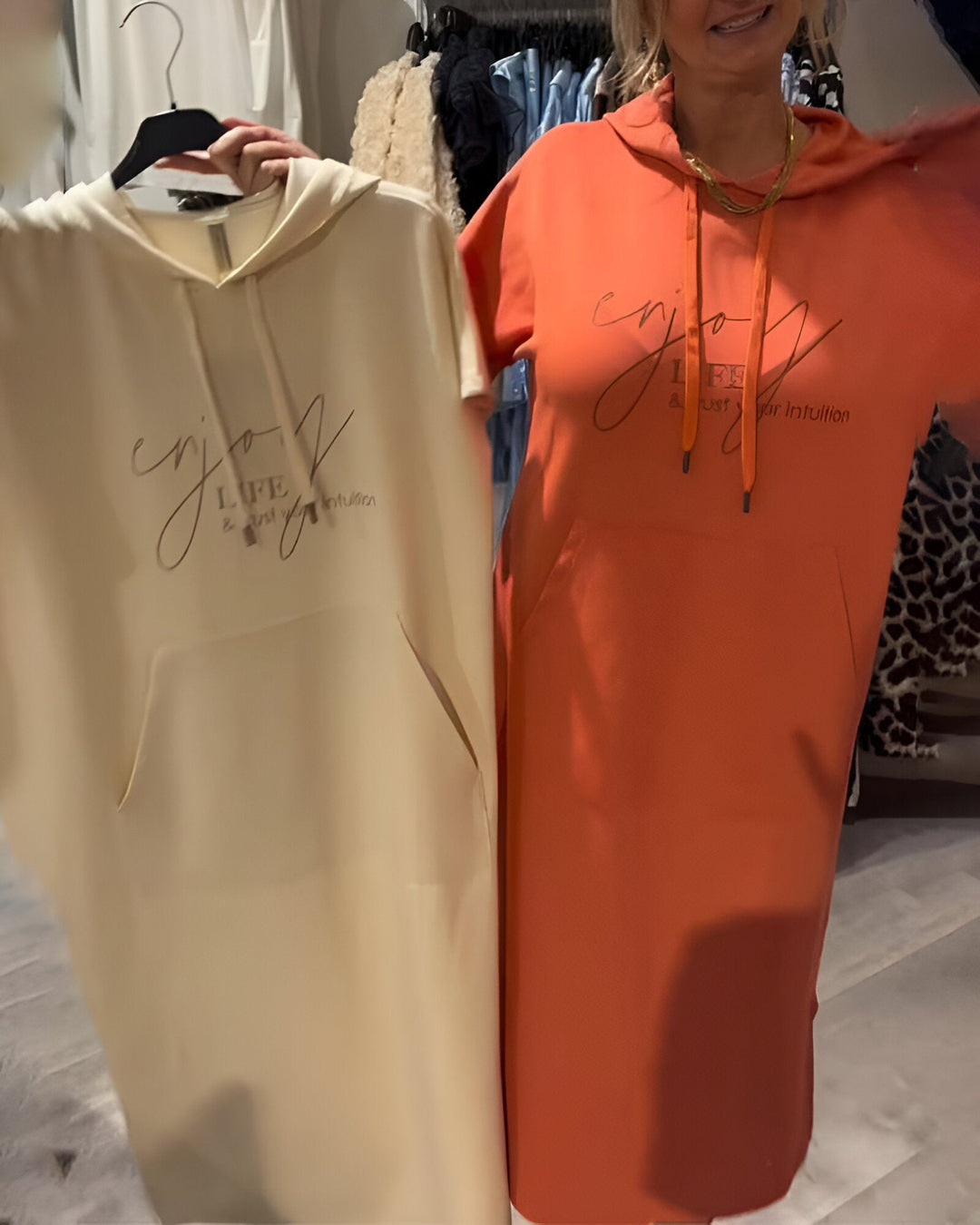 Damen Midikleid Mit Kapuze