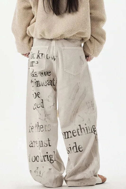 Damen Apricot Graffiti Gerade Jeans – Streetwear Hose