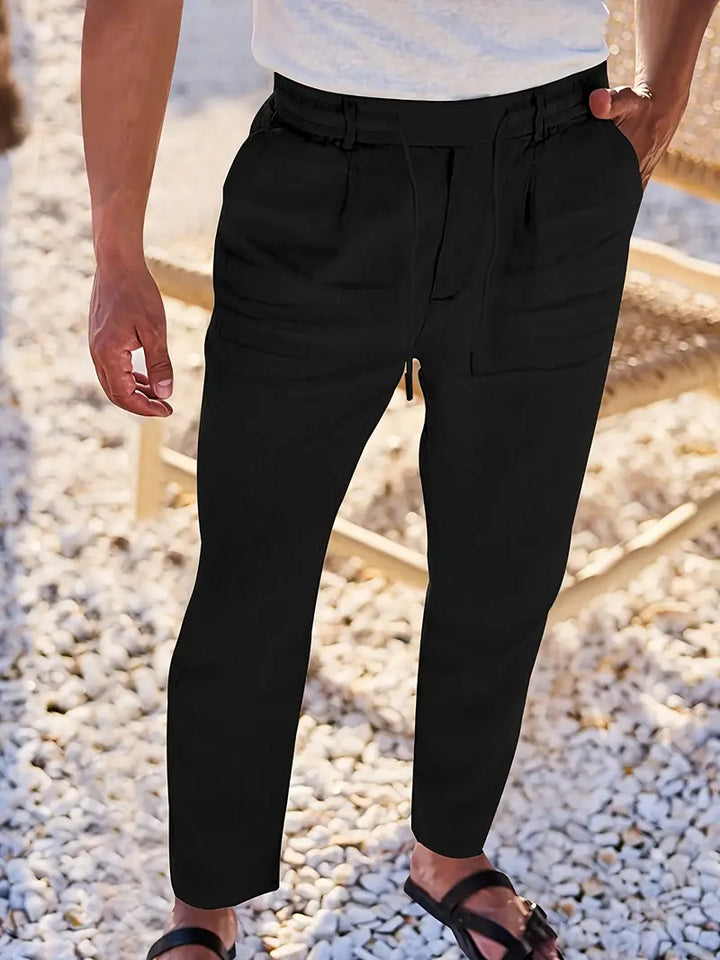 Herren Weit Geschnittene Leinenhose – Freizeit Sommerhose Mit Kordelzug