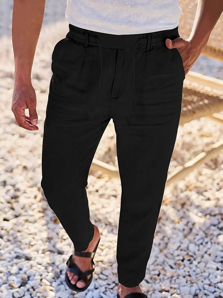 Herren Weit Geschnittene Leinenhose – Freizeit Sommerhose Mit Kordelzug