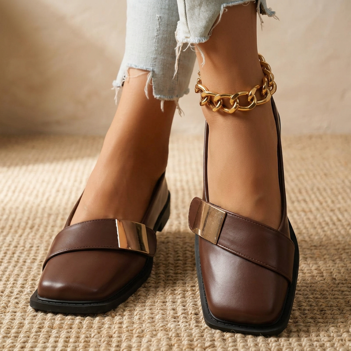 Damen Quadratische Slip-On Loafer Flats – Modische Freizeitschuhe