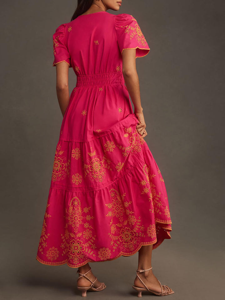 Damen Fließendes Bedrucktes Maxikleid Mit Geraffter Taille – Elegantes Sommerkleid