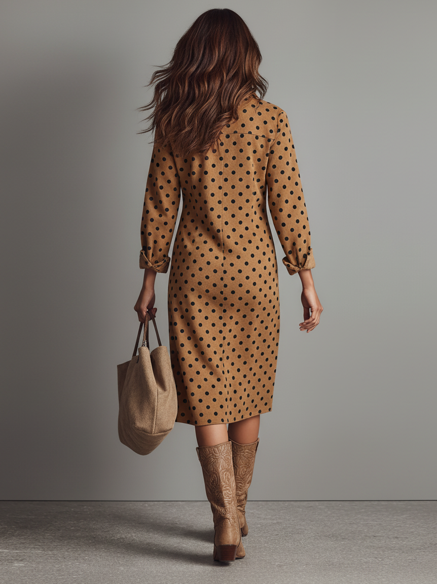 Polka-Dot-Midikleid in Wildleder-Optik