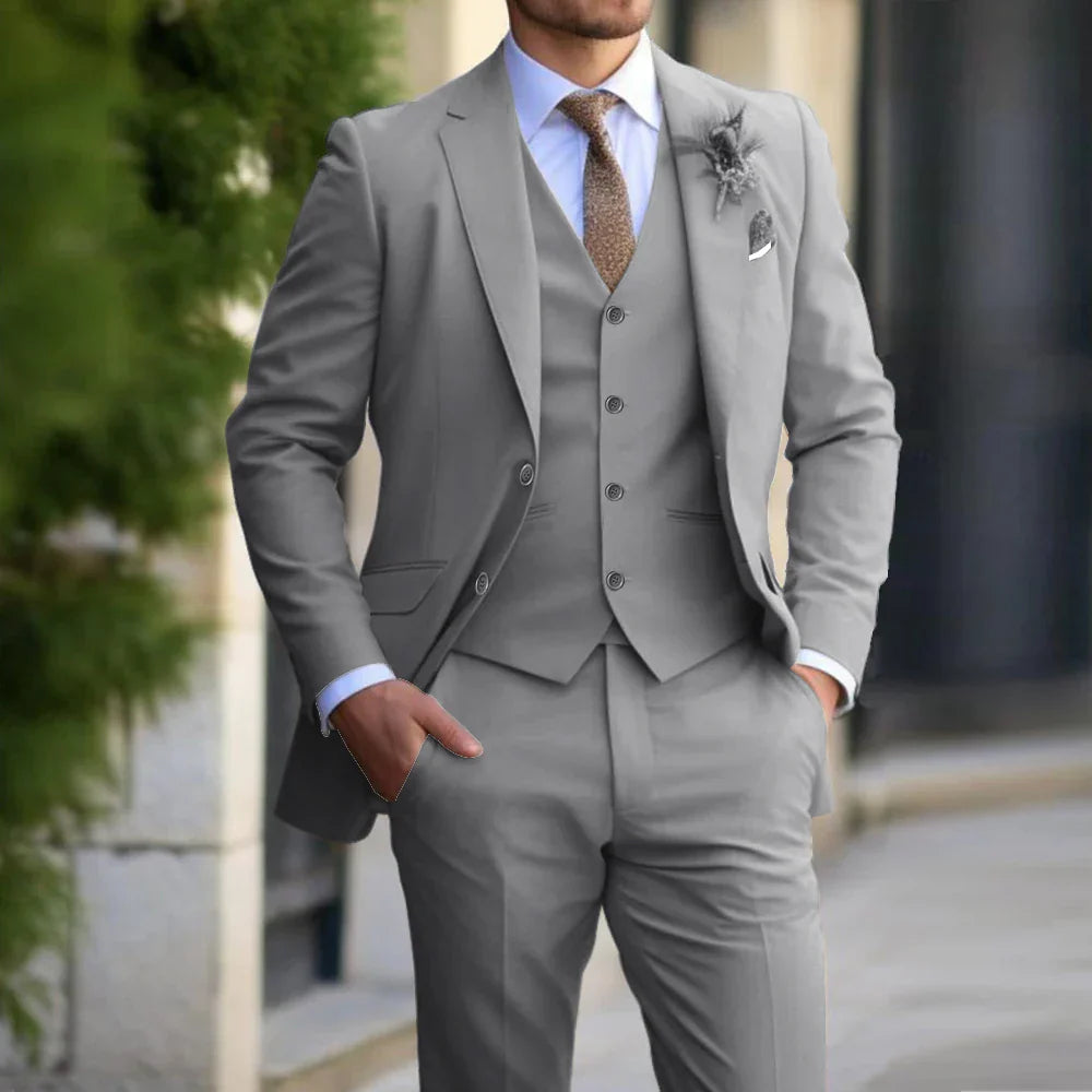 3-teiliges Herren-Set – Business-Blazer, Strickjacke, Hose, Smart Casual, formeller Stil