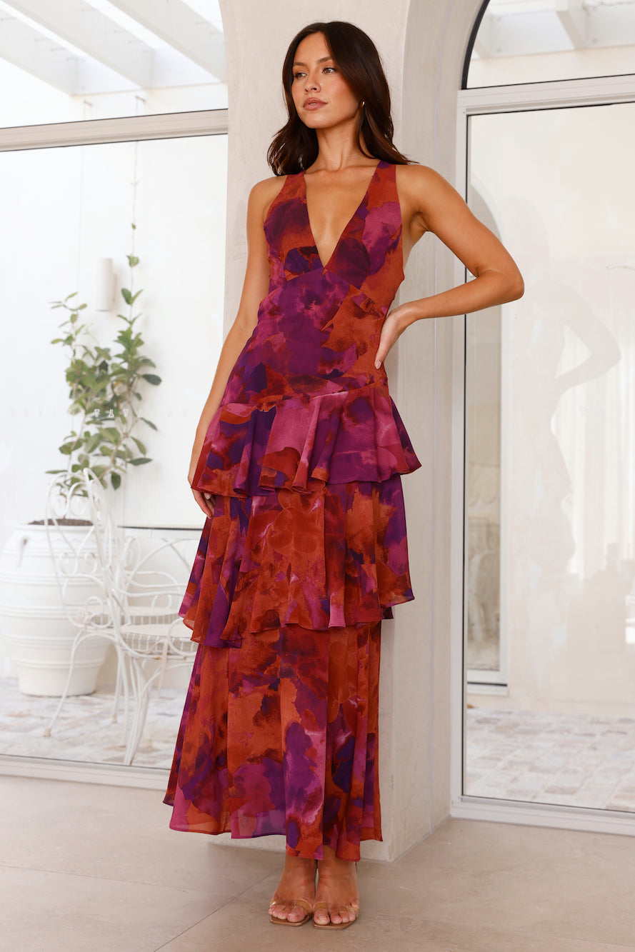 Lagen-Maxikleid aus Chiffon für Damen – Ärmelloses Kleid mit V-Ausschnitt und offenem Rücken