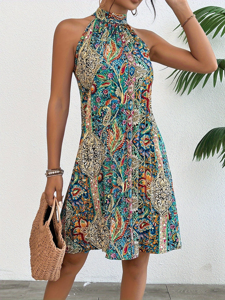Damen Kleid Blumenmuster Und Neckholder