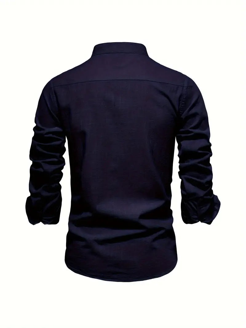 Herren Stehkragen Button Down Hemd - Stilvolles Langarm