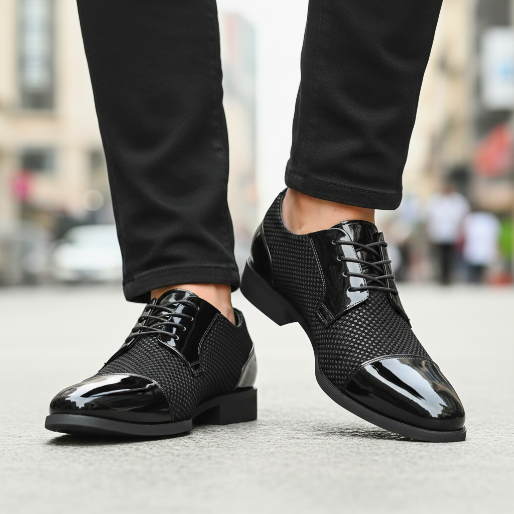 Herren Lackleder Oxford Schuhe Mit Punktmuster – Elegante Business Schuhe