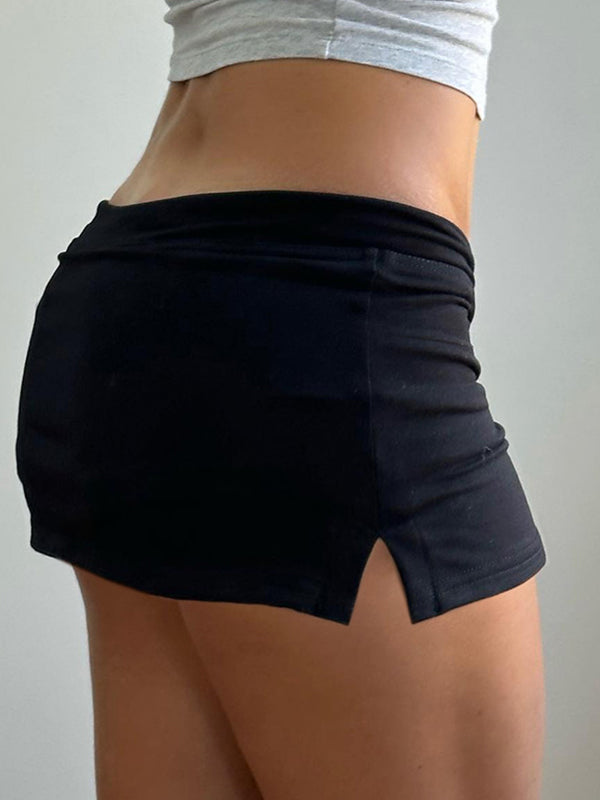 Schwarzer Minirock mit Kordelzug und Schlitz für Damen – Lässiger High-Waist-Rock im Y2K-Stil