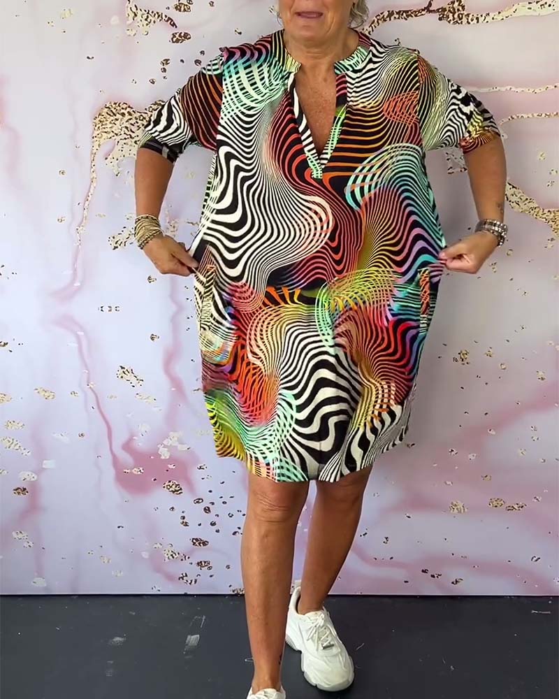 Damen Midikleid Mit V Ausschnitt Mehrfarbig