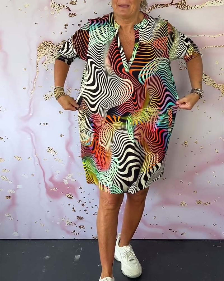 Damen Midikleid Mit V Ausschnitt Mehrfarbig